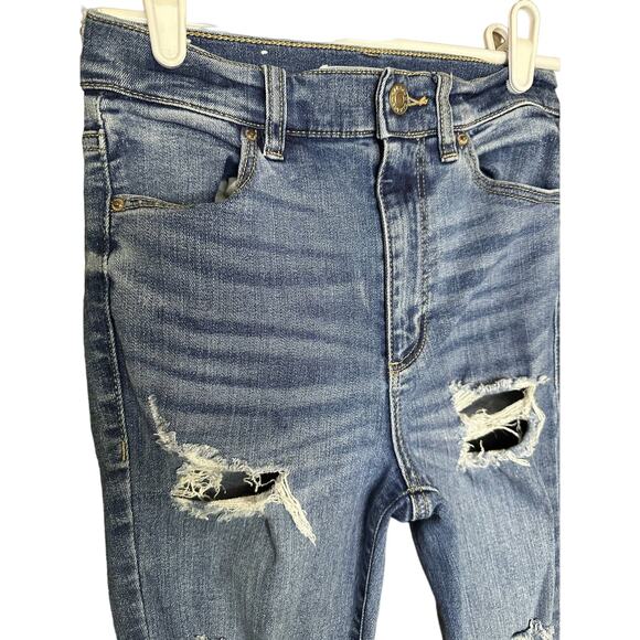 Garage Blue Jean Denim Ultra High Rise High Waisted Distressed Raw Hem Size 24 - Picture 4 of 5